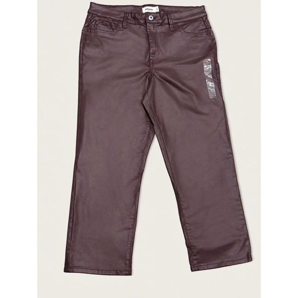 Free People Burgundy Coated Straight Leg Pants Size 14 Short